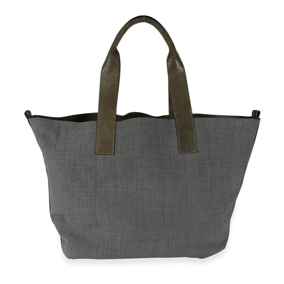 Brunello Cucinelli Olive Suede & Gray Wool Reversible Tote - Picture 2 of 7